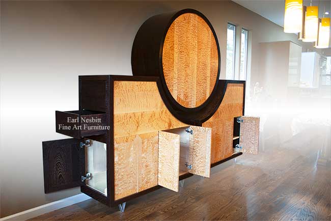 luxury cabinet with some doors and one drawer open